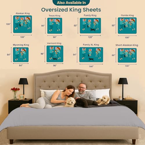 Image of SGI Bedding 144 inch W x 84 inch L 4Pc Family XL Sheet Set 100% Egyptian Cotton - 600 Thread Count, Fits 12 inch Deep Pocket - Soft Breathable Oversized Sheets, for Extra Large Beds - Light Grey