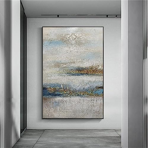 Peinture dorée et gris ciel 70x120cm pour illuminer le mur de votre salon