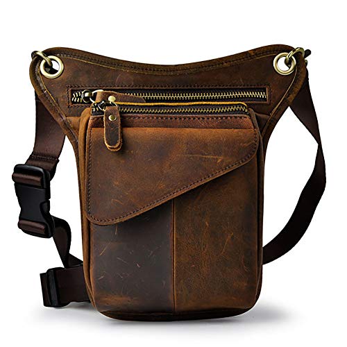 LederleiterUSA Mens Genuine Leather Retro Motorcycle Waist Pack Messenger Shoulder Drop Leg Bag