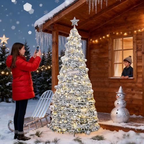 Árbol de Navidad plegable artificial completo para decoraciones de exterior e interior 4
