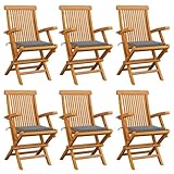 IBUQDDV 6 Stück Gartenstühle aus Massivholz Teak mit Grauen Kissen, Klappstühle für Terrasse und Garten, Wetterbeständige Holzstühle mit Polster für Sitzkomfort