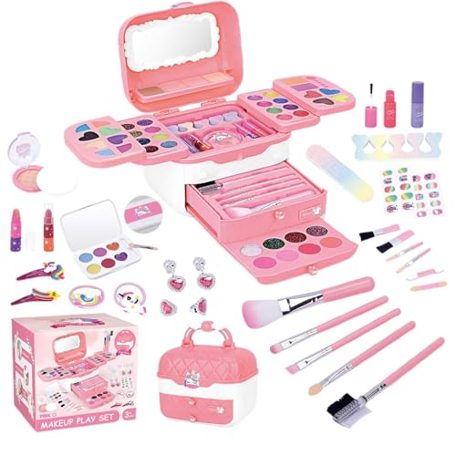 Maquillaje de juguete para niños jugando | Juguete cosmético lavable para niñas - Set de maquillaje infantil para niñas, juegos de cosméticos para niños pequeños con espejos, juguetes de maquillaje
