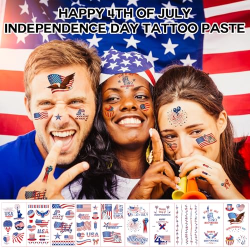 Image of Patriotic Nipple Covers Stickers with American Flag Design - Red White Blue Face Patriotic Tattoo & Heart Pasties, Patriotic Pasties - Adhesive for BBQ, Parade, Parties - Outfit Accessories