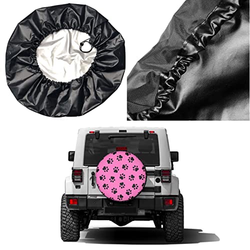 Image of Pink Dog Paw Print Spare Tire Cover Dust-Proof Wheel Tire Cover Fit Trailer, RV, SUV and Many Vehicle 15inch