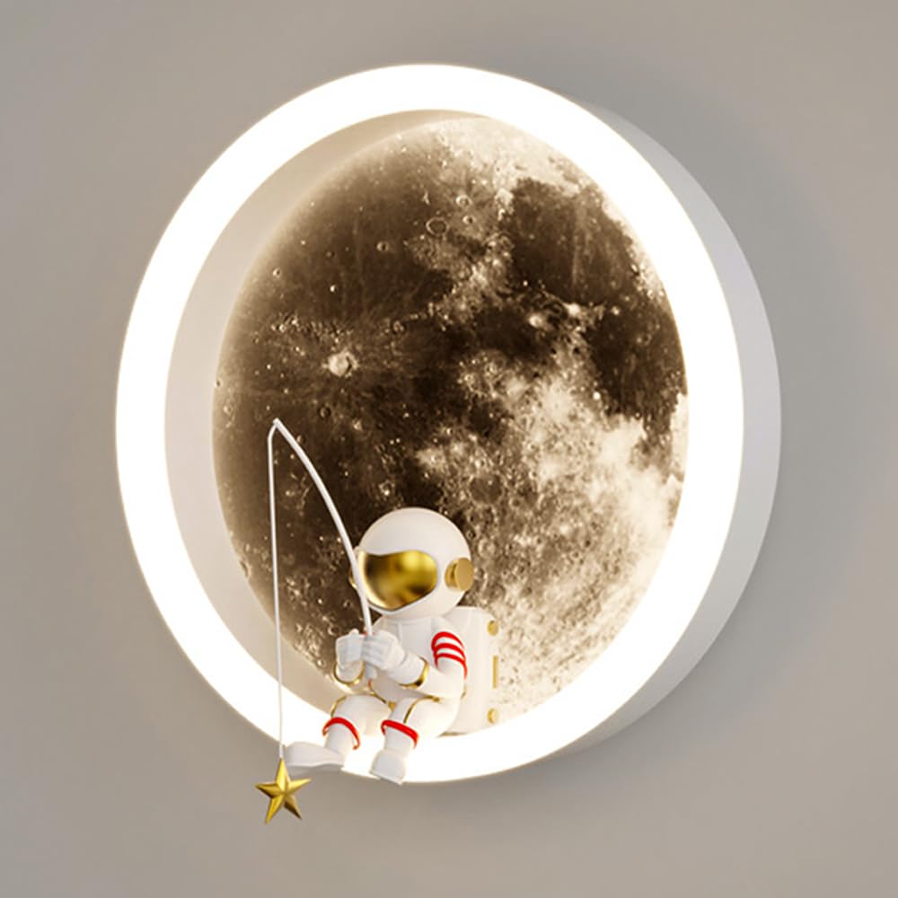 Lámparas de pared creativas de astronauta con base de metal redonda para mesita de noche