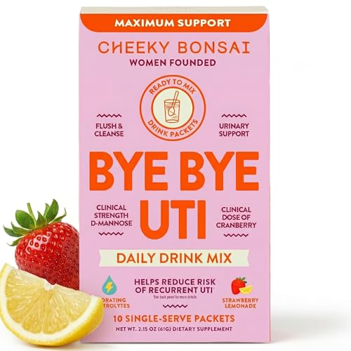 Cheeky Bonsai Bye Bye UTI Daily Drink Mix Urinary Health Hydration Flush with D-Mannose Cranberry & Electrolytes Strawberry Lemonade Vitamin C & B6 (10 Packets)
