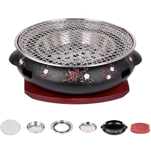 Quxxuol バーベキューグリル 焼肉プレート バーベキューコンロ 焚き火台 卓上七輪 木炭ストーブ 卓上調理器 鋳鉄製 防錆 お手入れ簡単 耐高温性 焼き皿付き 多機能 家庭用業務用 (クロスグリル)