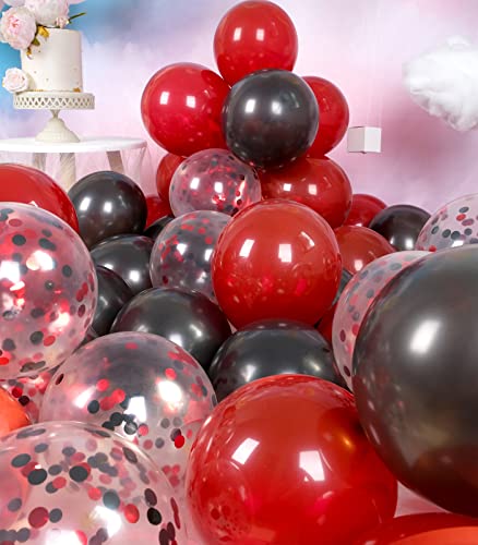 Image of RainbowQ 67Pcs 12 Inch Red and Black Confetti Latex Helium Balloons | Black Red Balloons Latex Helium Shiny Balloon Set for Graduation Wedding Anniversary Birthday Party Decorations