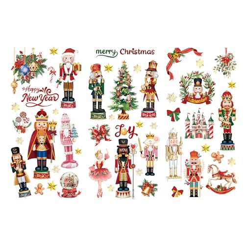 Joeyan Pegatinas Navidad Rub On Transfer, 3 Hojas Cascanueces DIY Decoracion Adhesivos para Manualidades Regalos Muebles y Fiestas, Stickers para Madera,Vidrio,Metal,Porcelana,Plástico, 29x14cm