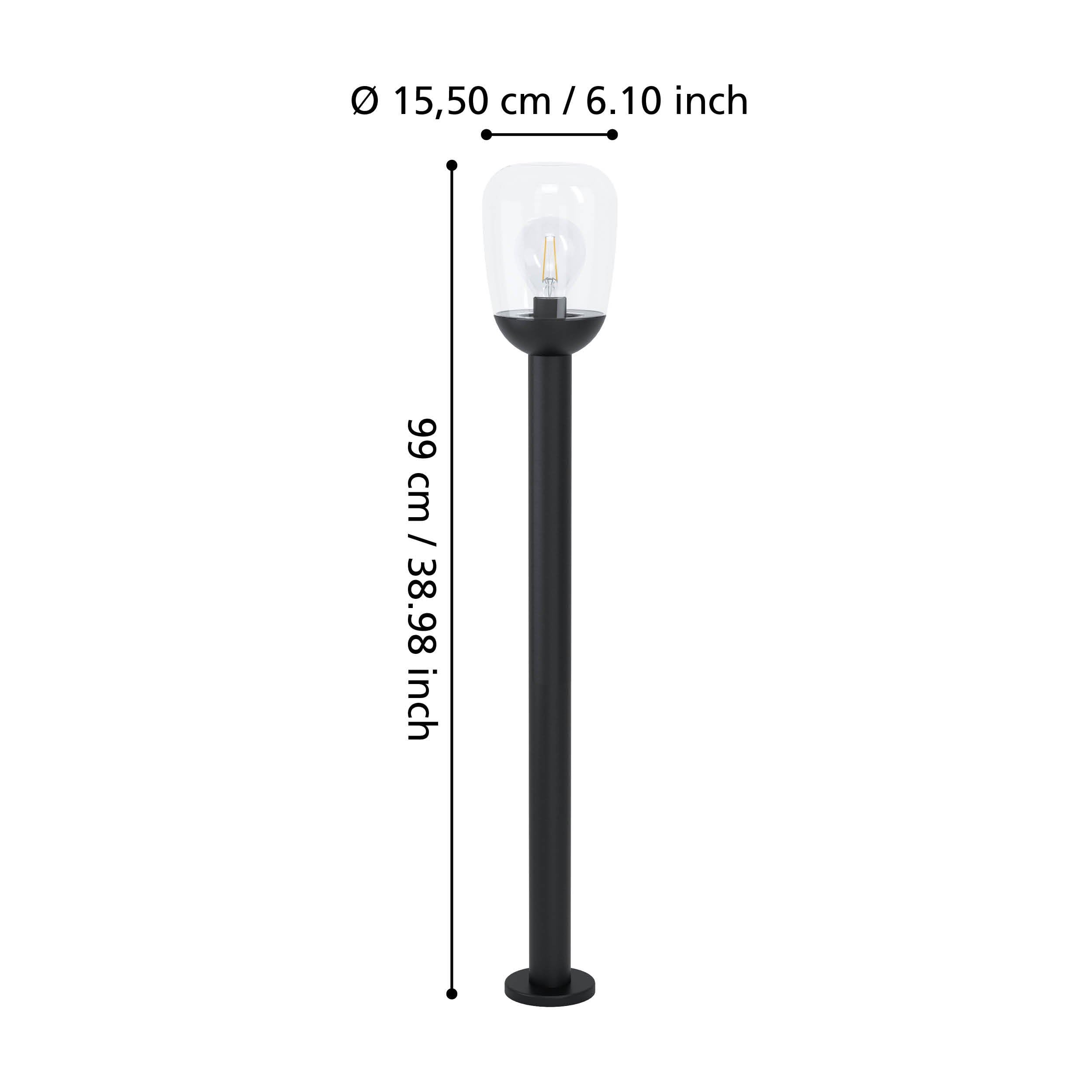 Eglo Lampada da Terra da Esterno Donatori, lampada vintage a 1 | fiamma, lampada da pavimento in alluminio pressofuso nero e vetro trasparente, lampada esterna con portalampada E27, IP44