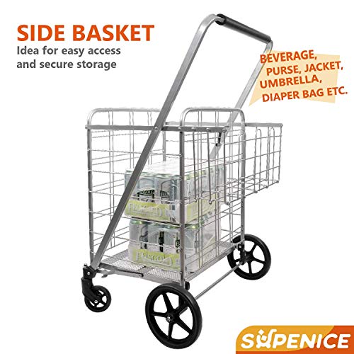 Supenice Grocery Double Basket Grocery Cart -Deluxe Utility Cart With Oversized Basket 360°Rolling Swivel Bearing Wheels thumb #8