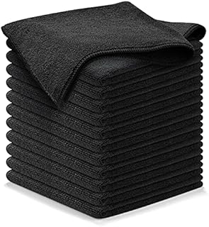 USANOOKS Microfiber Cleaning Cloth - 12Pcs (16x16 inch) High Performance - 1200 Washes, Ultra Absorbent Car Towels Traps Grime & Liquid for Streak-Free Mirror Shine, Scratch Proof - (Black)
