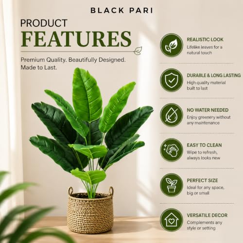Image of Artificial Banana Plant with 12 Leaves | Realistic Faux Tropical Green Plant for Home Decor, Living Room, Office, Bedroom & Balcony (Without Pot)