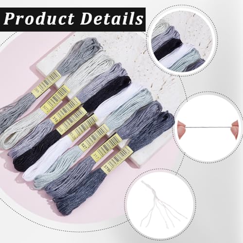 Image of 1 Box 65.6 Yards 8 Skeins 6 Strands Gray Embroidery Cotton Floss Cross Stitch Thread Assorted Friendship Bracelet Variegated Yarn Gradient String Bulk for Hand Sewing Making Crochet Weaving