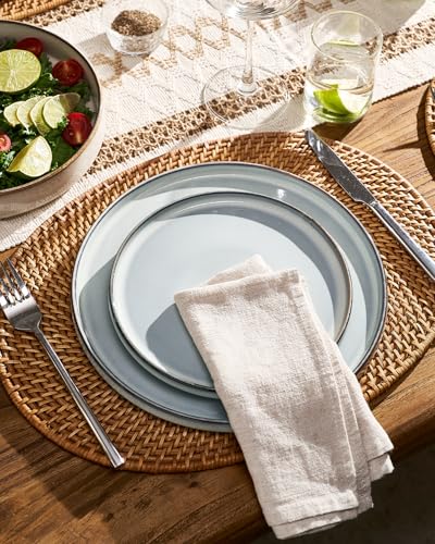 Image of Famiware Annecy Plates and Bowls Sets, Service for 4 (16 Pieces), Dinnerware Sets with Pasta Bowls, Microwave and Dishwasher Safe Dishes Set, Chip and Scratch Resistant, Grey Blue