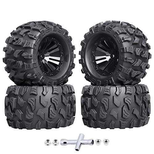 HobbyPark Pre-Glued 2.8' 12mm Hex 1/10 Scale RC Truck Tires and Wheels for Brushless Traxxas Rustler 4x4 VXL Stampede 4x4 2WD Redcat Volcano EPX Pro...