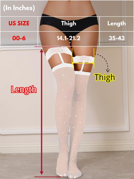 Image of ShawGobow Heart Thigh High Stockings,Petite Size Sheer Mesh Garter Stocking,Sexy Knee Highs For Women Vday Date Fits 00-6