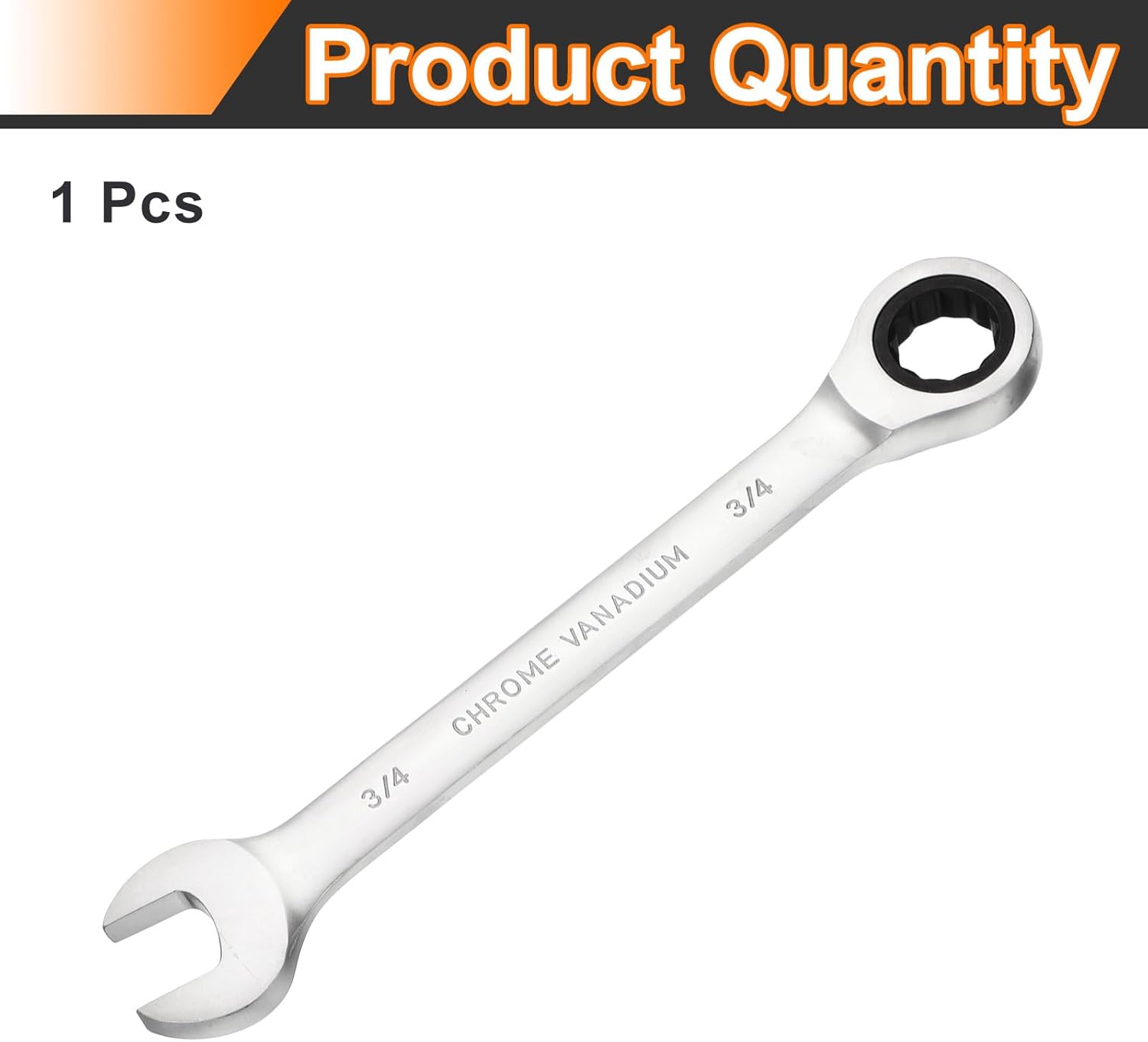 HARFINGTON Ratcheting Wrench 3/4 Inch Box and Open End 45# Carbon Steel Nickel Plated 12-Point 72-Teeth Combination Wrench for Home Auto Repair Machine Maintenance