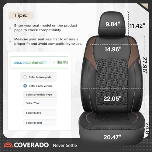 Image of Coverado Leather Seat Covers, Front and Back Seat Covers for Cars, Waterproof Automotive Seat Covers Car Seat Protector Car Seat Cushion Universal Interior Truck Accessories Fit Most Cars Black&Coffee