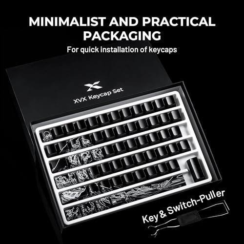 Image of HITIME x XVX Kanagawa Keycaps 60 75 100 Percent - Shine Through Keycaps w /IMD Tech, for Mechanical Keyboards, Full 118 Key Set, OEM Profile, Lines Backlit, Side Printed - Black
