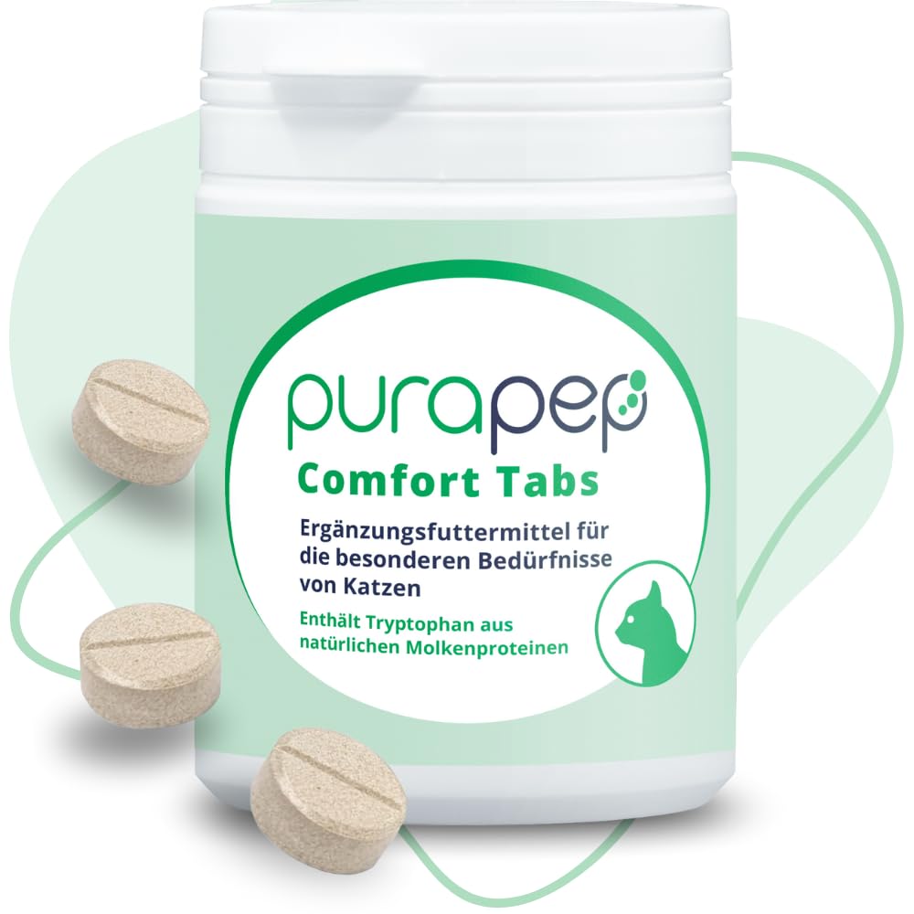 Comfort Katzen Tabs – Natürliches Beruhigungsmittel mit Tryptophan, Calcium & B Vitaminen – bei Stress, Angst & Silvester. Für entspannte Katzen in jeder Situation. Lecker + wirksam |240 Tabs