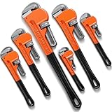Lanties 6 Piece Heavy Duty Pipe Wrench Set - 8', 10', 12', 14', 18', 24', Adjustable Chrome Vanadium Steel Plumbing Wrench Set with Soft Handle & Gloves for Plumbers, Pipeline, Auto Repair(Orange)