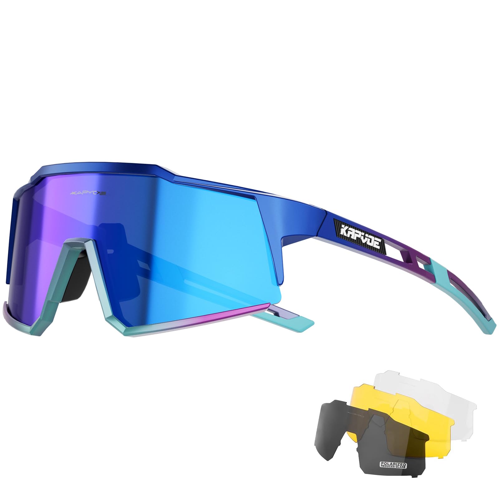 KAPVOE Gafas de Ciclismo Polarizadas con 1 Lente O 4 Lentes Intercambiables TR90 Gafas de Sol Deportivas Mujeres Hombres K9022
