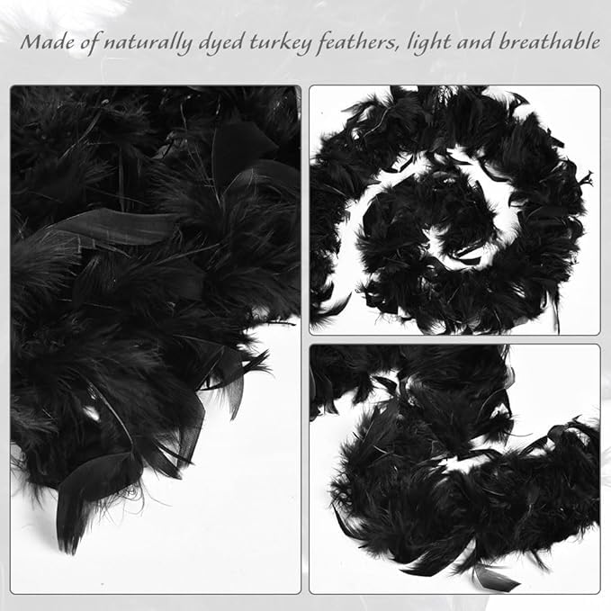 flintronic 2 M Boa di Piume, Colorate con Occhiali da Sole, Decorazione di Boa di Piume di Tacchino per Charleston, Flapper, Carnevale, Halloween, Nero