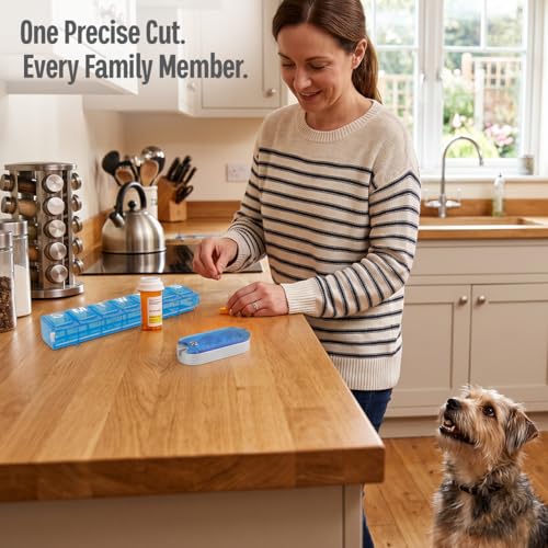 Image of EQUADOSE Pill Splitter with Premium and Durable Aluminum Blades, Blue | Safely and Cleanly Cuts Small and Large Tablets, Vitamins, and Pills, Tablet Divider for Accurate Medication Dosing