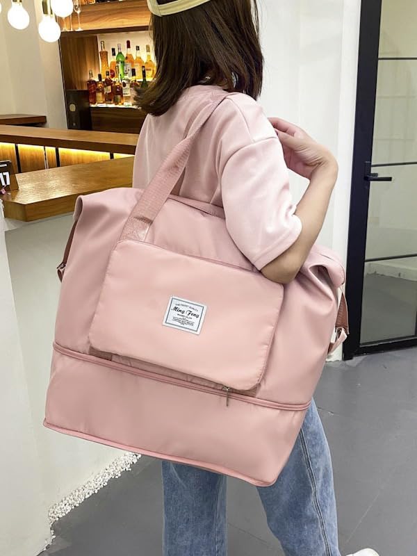 flintronic Reisetasche Damen, Faltbare Reisetasche, Sporttasche, Handgepäck Tasche, Wasserdicht Travel Bag Duffle Bag, Trainingstasche, Handtasche für Sport & Reisen (Mit 1 Gepäckanhänger)-Rosa