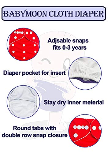 Image of Babymoon (Set of 2) Reusable Cloth Diaper, Premium Adjustable Size Waterproof Washable Pocket Cloth Diaper Nappie