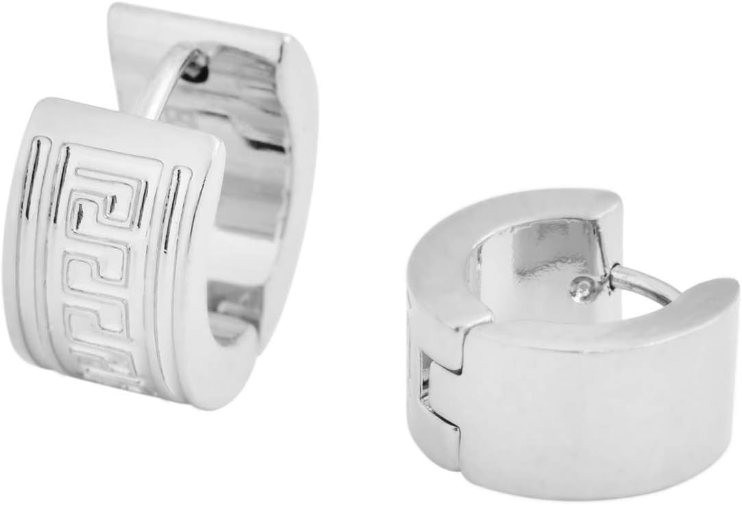 Edforce Stainless Steel Greek Key Wall Pattern Huggie Hoop Earrings - Image 4