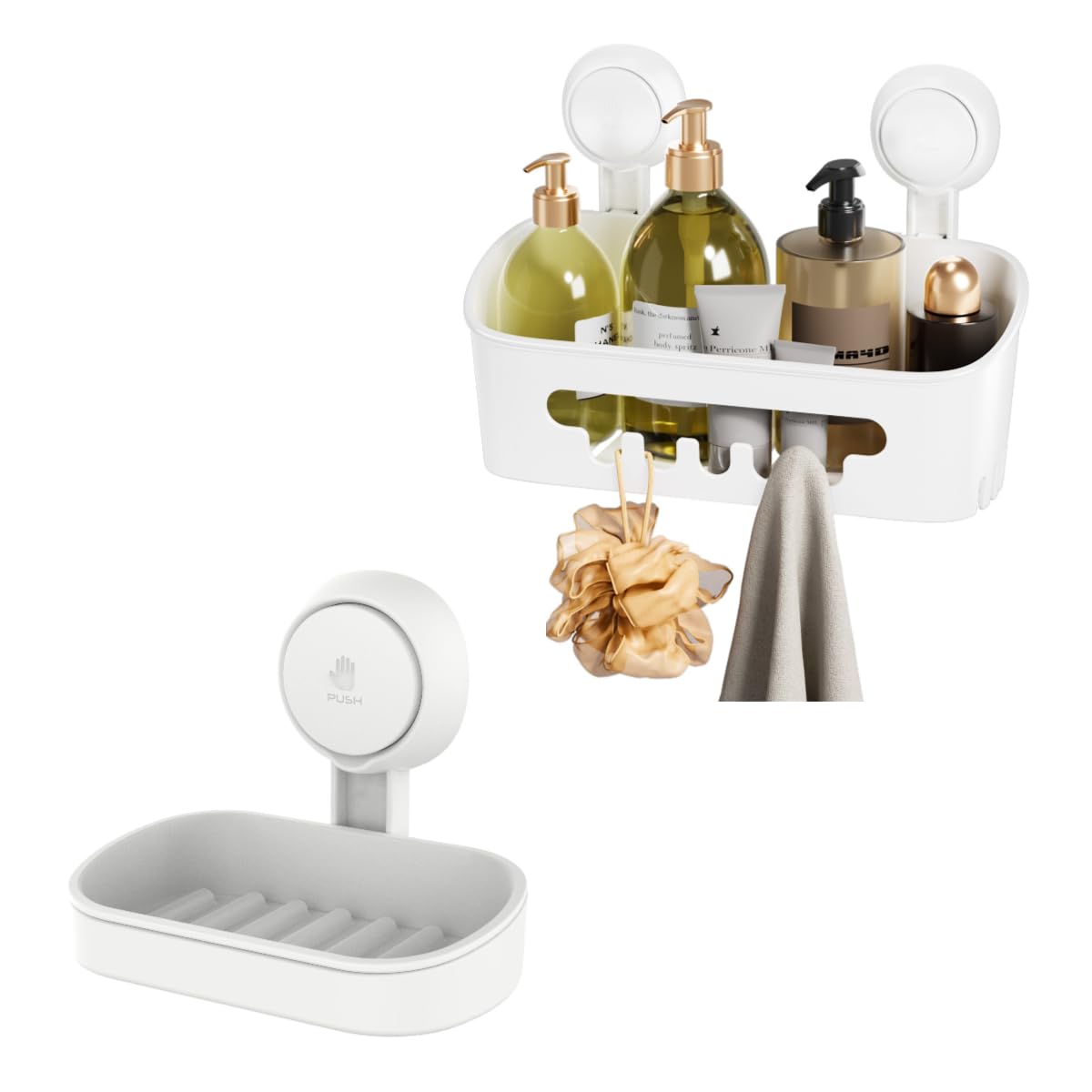 LEVERLOC Shower Caddy Suction Cup Soap Holder One Second Installation NO-Drilling Removable Powerful Suction Shower Caddy Suction Cup