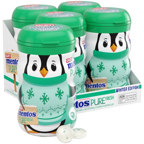 Image of Mentos Sugar Free Gum, Spearmint, 50 Piece Bottle (4 Pack), Winter Edition | Chewing Gum with Xylitol, Perfect for Long Lasting Fresh Breath at School, Work & Travel