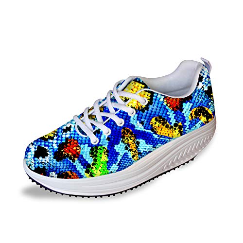 HUGS IDEA Moda Animal Print Mujeres Fitness Zapatillas de deporte Plataforma Adelgazar Zapatos para caminar, color Azul, talla 41.5 EU
