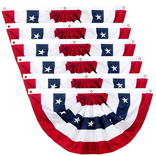 American Patriotic Bunting Flag, American Flag Bunting1.5x3Ft for Outside, Decoration Flags, Patriotic Half Fan Bunting Flag with Brass Grommets for 4th of July Indoor Outdoor Decorations (Set of 6)