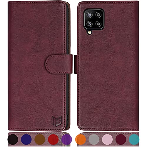 SUANPOT for Samsung Galaxy A12 Phone Case with RFID Blocking PU Leather Wallet case Card Slot Holder, Flip Full Body Shockproof Cover for Women Men for Samsung A12 case Wallet (Wine Red)