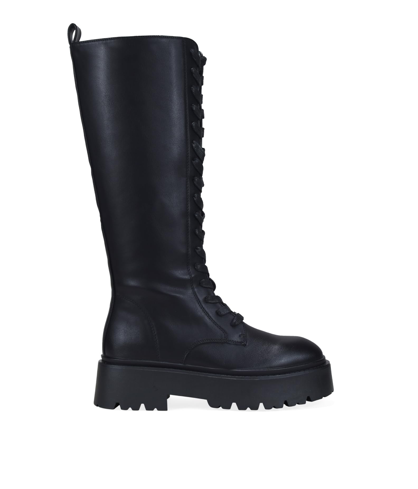 BOSANOVA Botas Altas Estilo Militar para Mujer con Cordones, Tirador Trasero y Suela de Plataforma Dentada. Cierre con Cremallera Interior. Calzado para Mujer Negro 38