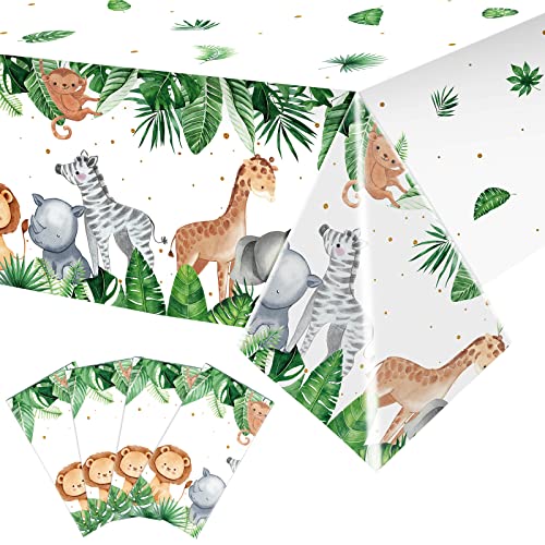 Jungle Safari Party Tablecloth Wild One Tablecloth Animal Print Table Cover Sage Green Baby Shower Decorations Zoo Plastic Table Cover for Boys Kids Birthday Decoration Supplies, 108 x 54 Inch (4)