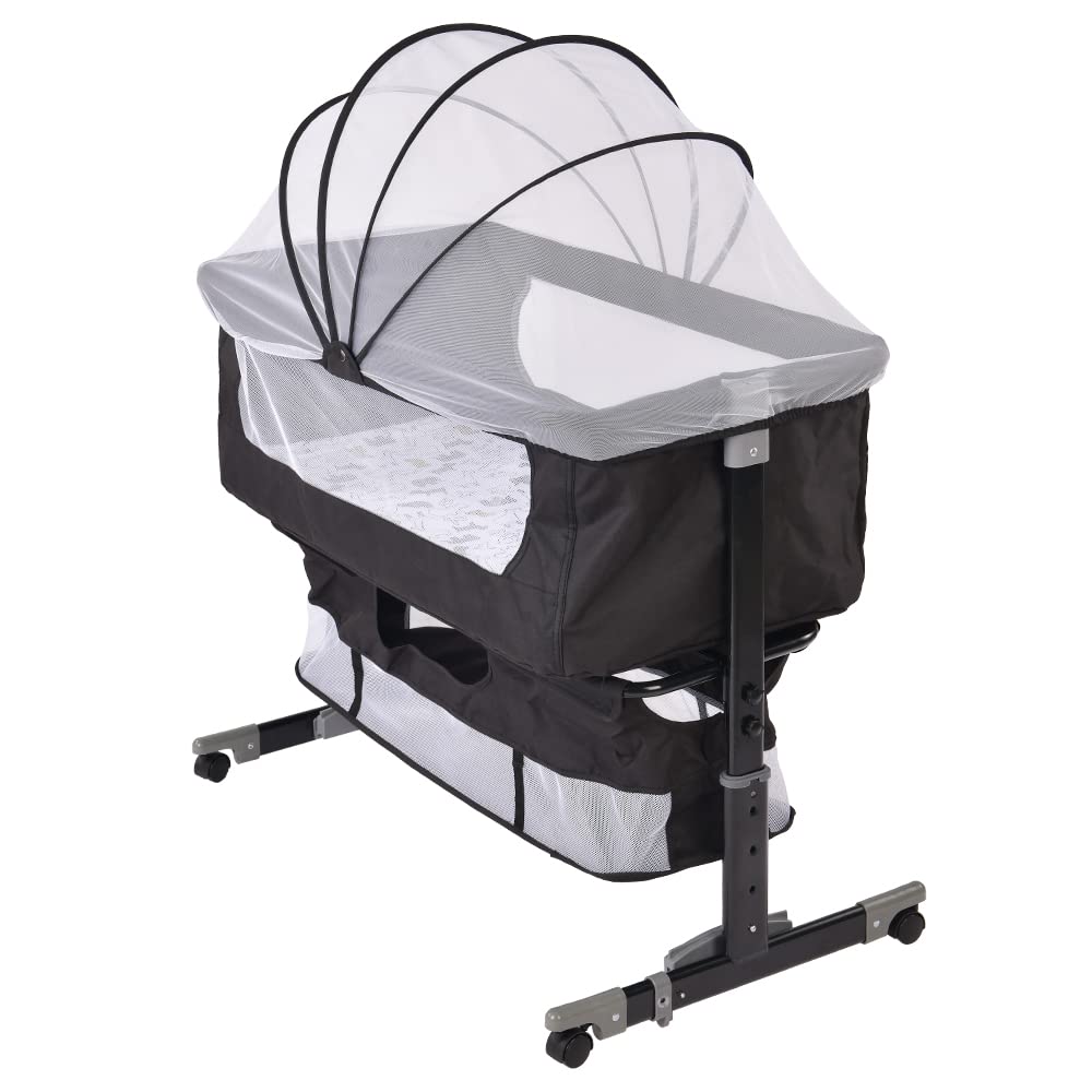Lettino multifunzionale e box 4 in 1, per bambini fino a 45 kg di peso corporeo, Lettini convertibili Culla con Materasso, con materasso, cinghie di fissaggio,per Neonati e Bebe,92*58*70-90 cm-nero