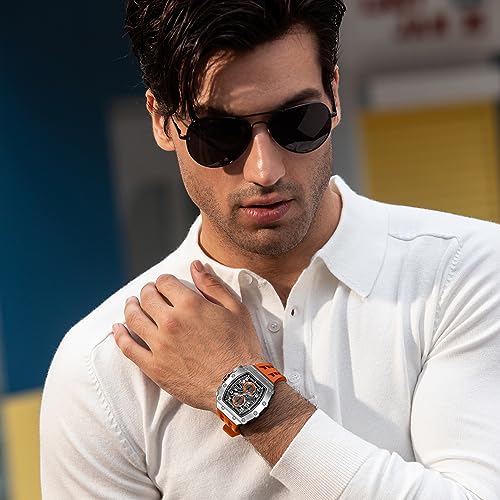 Image of TSAR BOMBA Mens Luxury Watch Watches for Men 50M Waterproof Japanese Quartz Movement Tonneau Stainless Steel Case Sapphire Glass with Chronograph Date Function Cool Unique Fashion Gift