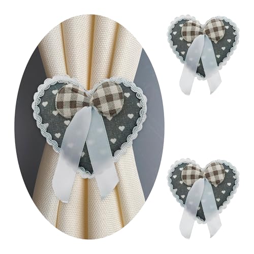 GIRASOLE HOME® Embrasse magnétique en tissu en forme de cœur rembourrée avec nœud 2 pièces (gris)