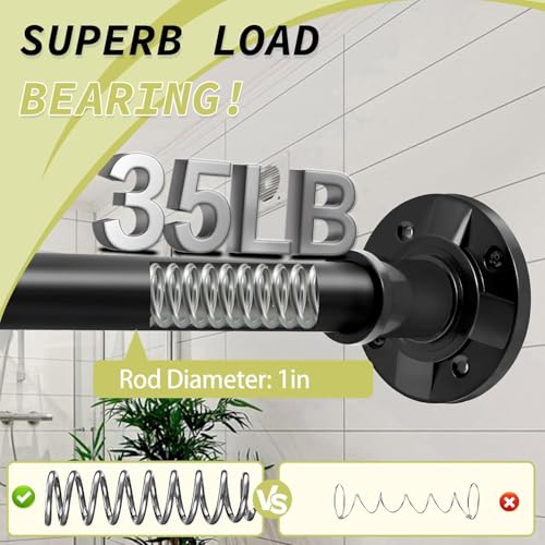 Image of Shower Curtain Rod 31-88 In Spring Adjustable Pole Heavy Duty Matte Black Tension Rods Drilling and No Drilling Shower Rod for Bathroom Window Anti-Slip Never Rust