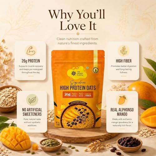 Image of The Organic Cosmos Signature High Protein Oats | 26g Protein | Alphonso Mango Flavour | Gluten Free | High Fiber | No Artificial Sweetener | No Artificial Flavours | 1kg