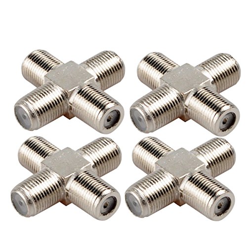 HTTX 4-Pack 3-Way F-Type Coax Cable Splitter Combiner, F Female to 3 Female for Video VCR Antenna TV Cable Satellite