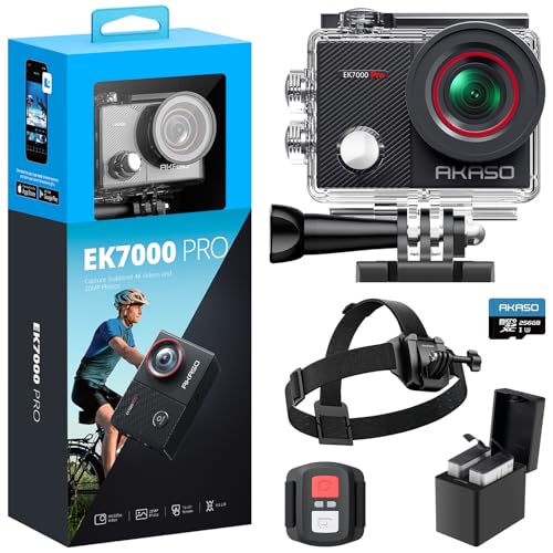 AKASO EK7000 Pro Action Camera with MicroSDXC U3 Card and Quick Release Head Strap Mount Bundle