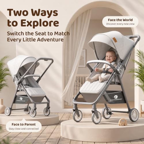 Image of StarAndDaisy Stroller for Baby, Foldable Baby Stroller with Reversible Seat, 3 Recline Positions, 5-Point Safety Harness, Adjustable Footrest, Large Canopy & Storage Basket