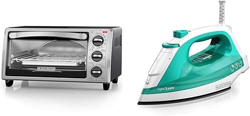 BLACK+DECKER Horno de convección de 4 rebanadas, acero inoxidable, interior curvado que se adapta a una plancha de vapor compacta TO1313SBD e IR1010