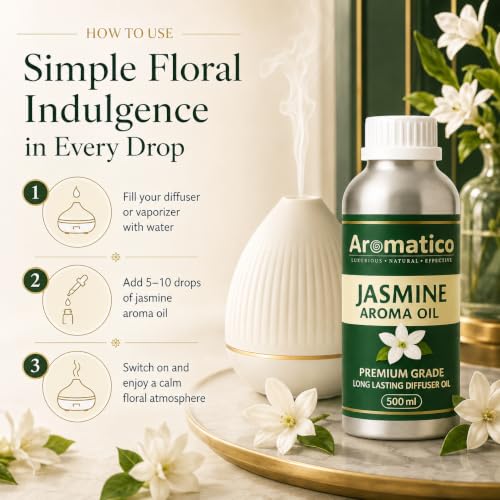 Image of AROMATICO Jasmine Diffuser Oil with Strong, Long-Lasting Aroma for Homes, Offices & Showrooms | Aromatherapy, Diffusers, Air Purifiers, Vaporizers -500ML