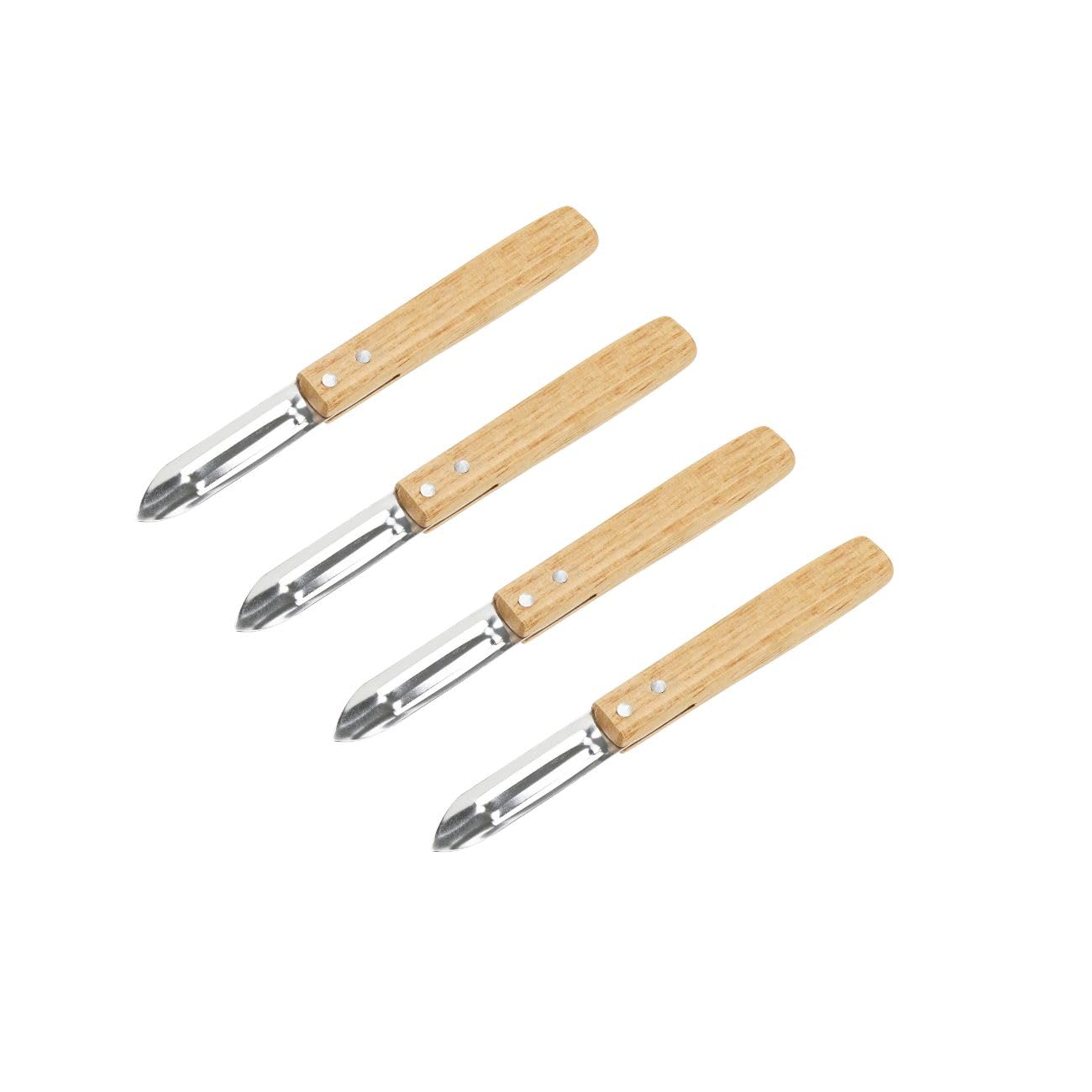 Nirosta 9319350 Lot de 4 Eplucheurs manche bois, éplucheur à légumes, couteau épluche légumes, couteau éplucheur, Bois, Acier inoxydable, 15,​6 x 1,​2 x 1,​8 cm